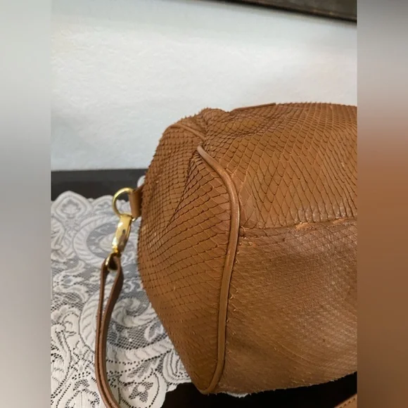 Cynthia Rowley leather satchel snakeskin texture, gold-tone hardware,tassel,Brn - Picture 10 of 17